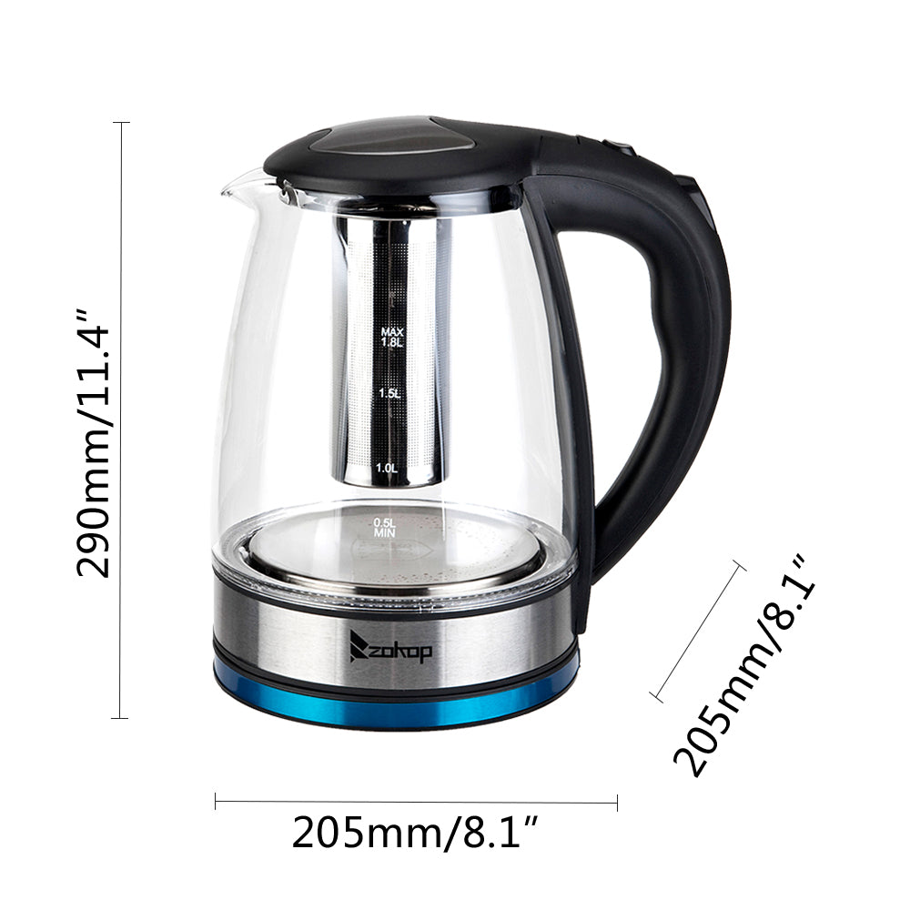 [Same model: 22701299]ZOKOP HD-1861-A 220V 2000W 1.8L Electric Glass Kettle UK Plug