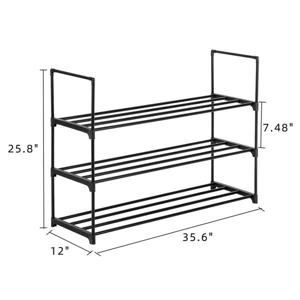 3 Tiers Shoe Rack Shoe Tower Shelf Storage Organizer For Bedroom, Entryway, Hallway, and Closet Black Color